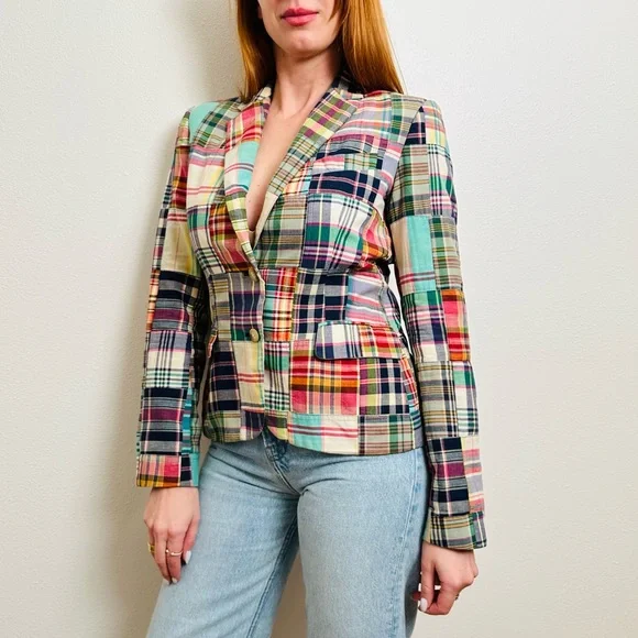 Vintage Ralph Lauren Patchwork Madras Blazer Jacket Plaid Preppy - Picture 4 of 13